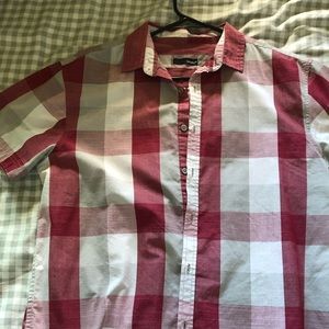 Short Sleeve Red Square Pattern Button Up Shirt